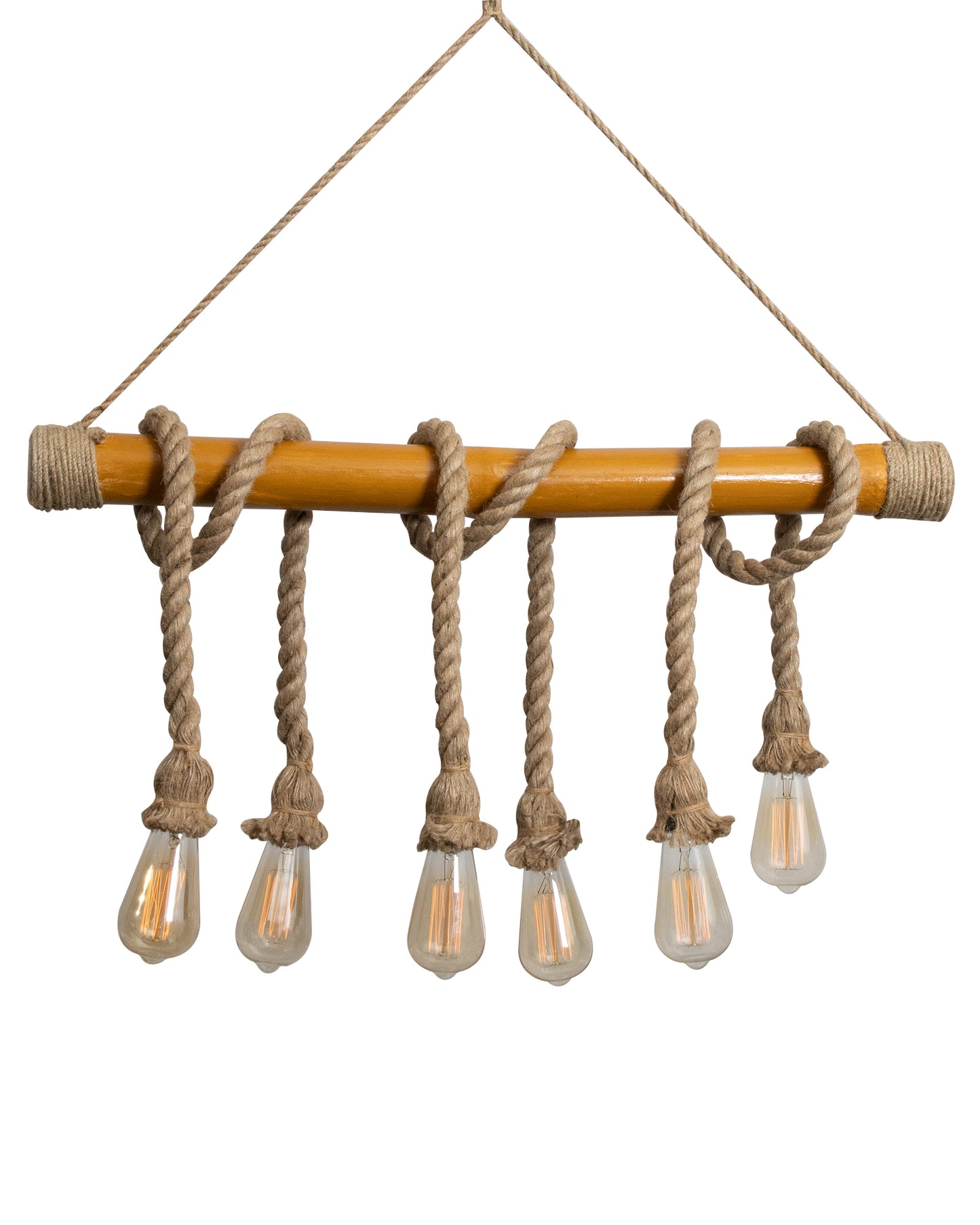 Handmade Hemp Rope Pendant Décor Light 6 Lights Rustic Chandelier Light Fixture Vintage, Rope Braided Bamboo