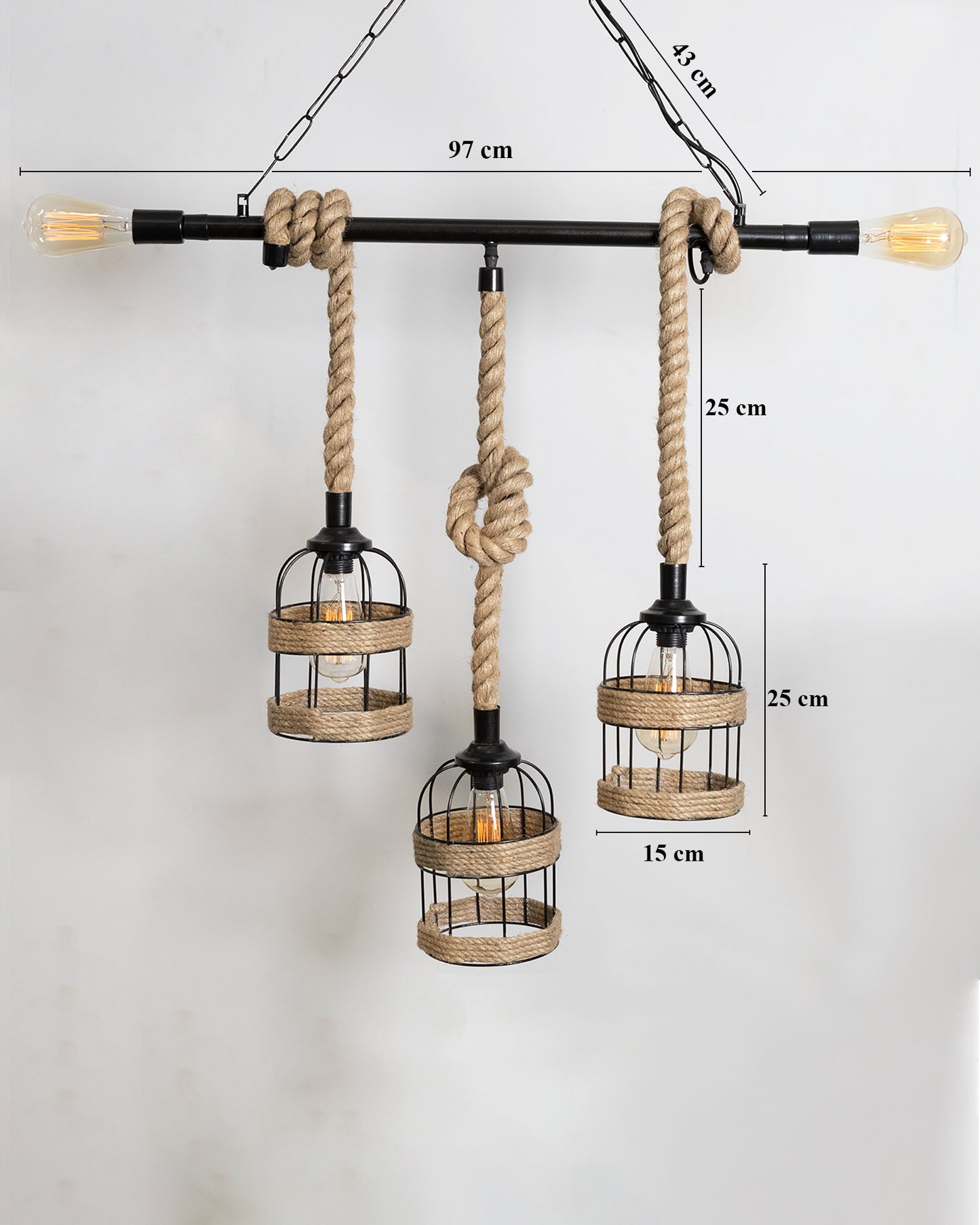 Handmade Hanging Chandelier Light, Metal Black cage 5 Light Fixture Lamp