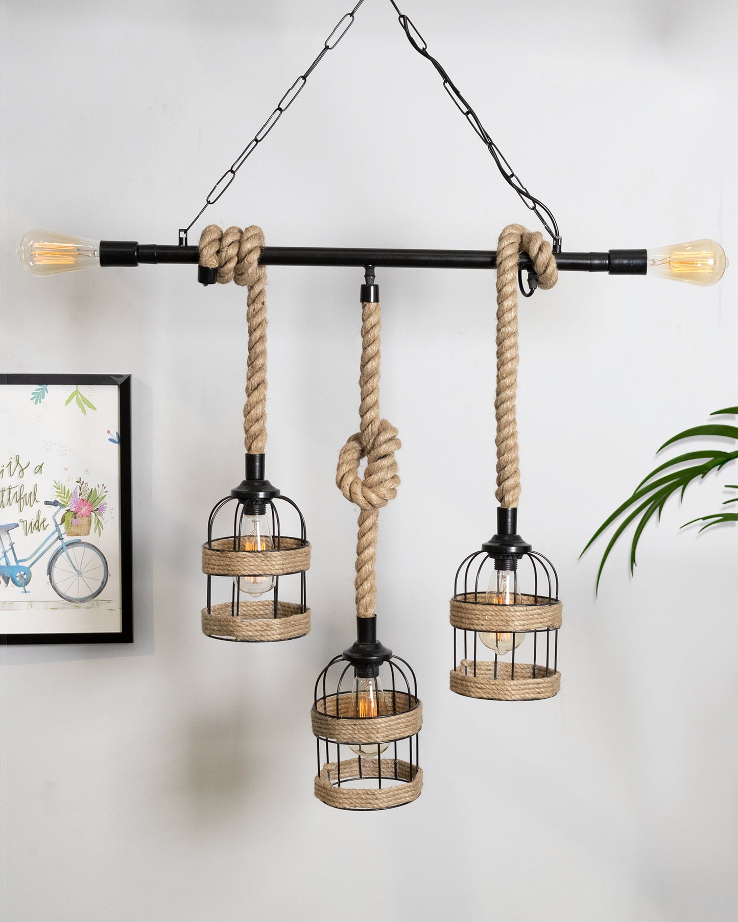 Handmade Hanging Chandelier Light, Metal Black cage 5 Light Fixture Lamp
