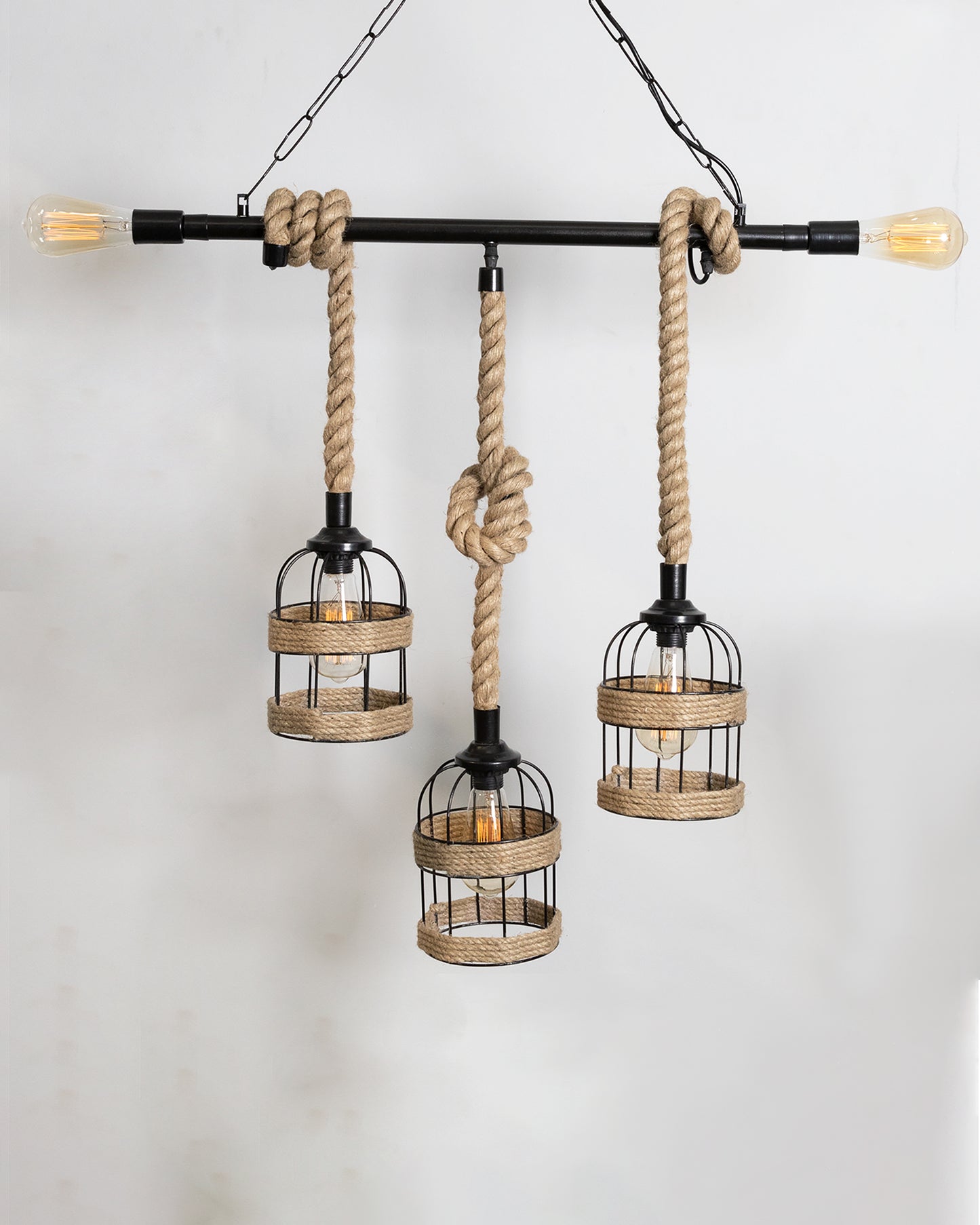 Handmade Hanging Chandelier Light, Metal Black cage 5 Light Fixture Lamp