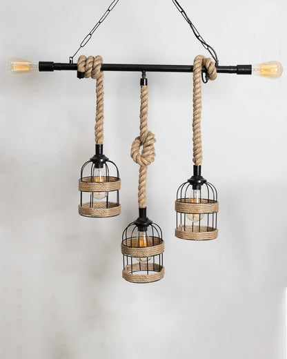 Handmade Hanging Chandelier Light, Metal Black cage 5 Light Fixture Lamp