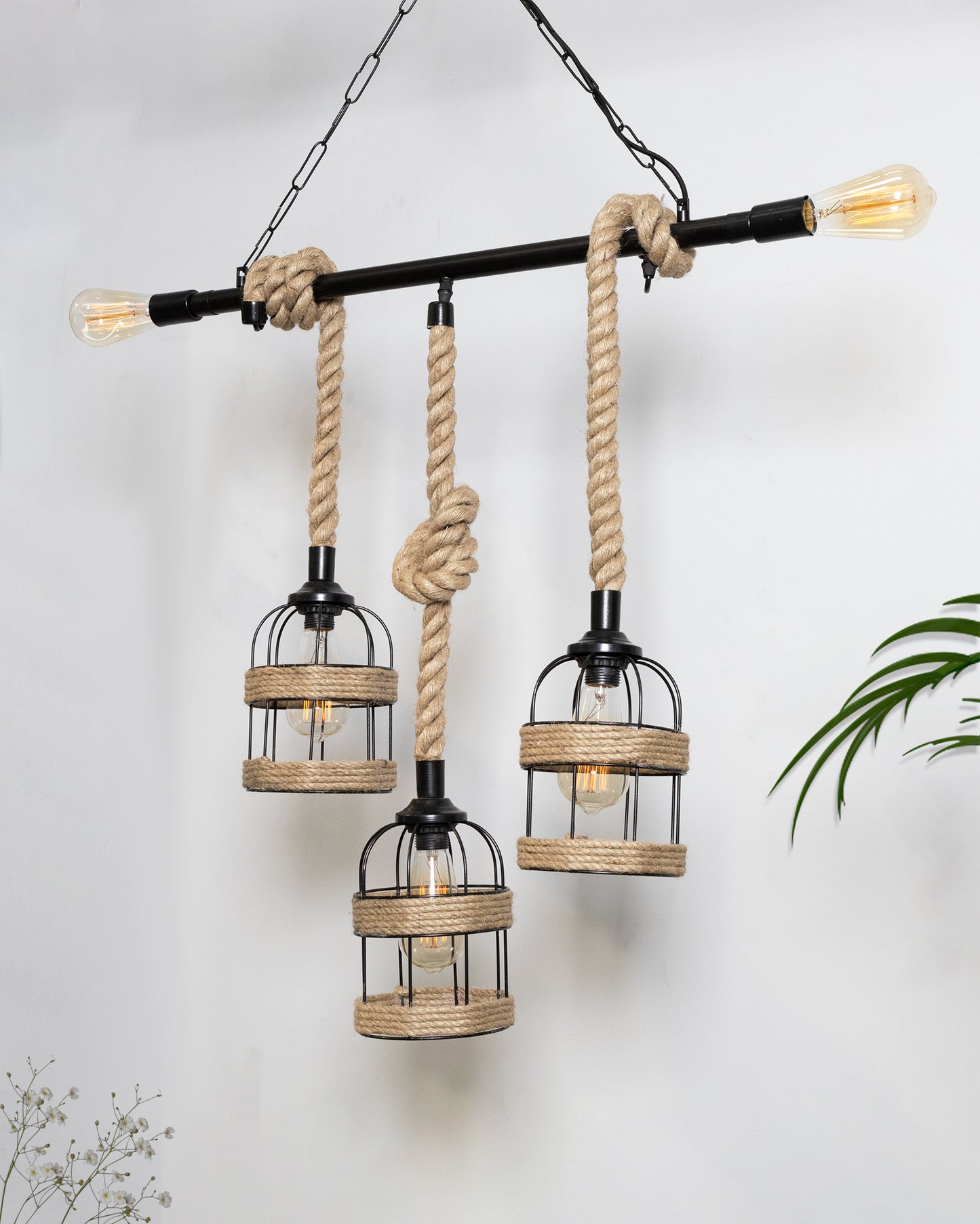 Handmade Hanging Chandelier Light, Metal Black cage 5 Light Fixture Lamp