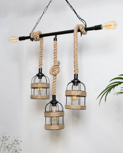 Handmade Hanging Chandelier Light, Metal Black cage 5 Light Fixture Lamp