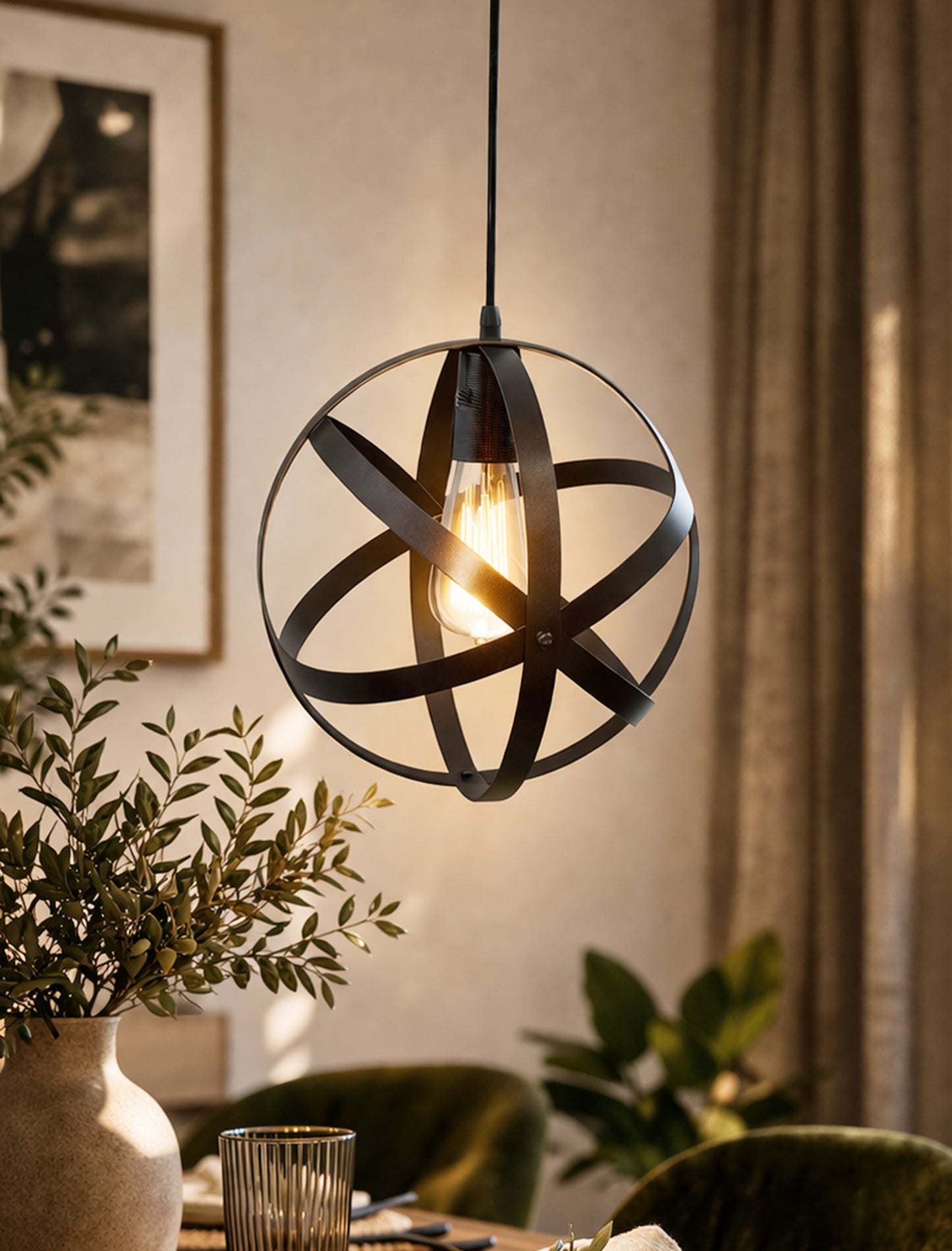 Industrial Vintage Globe Pendant Light Fixture, Changeable Hanging Ceiling Light Chandelier Fixture for Kitchen, Island, Living Room, Dining Room