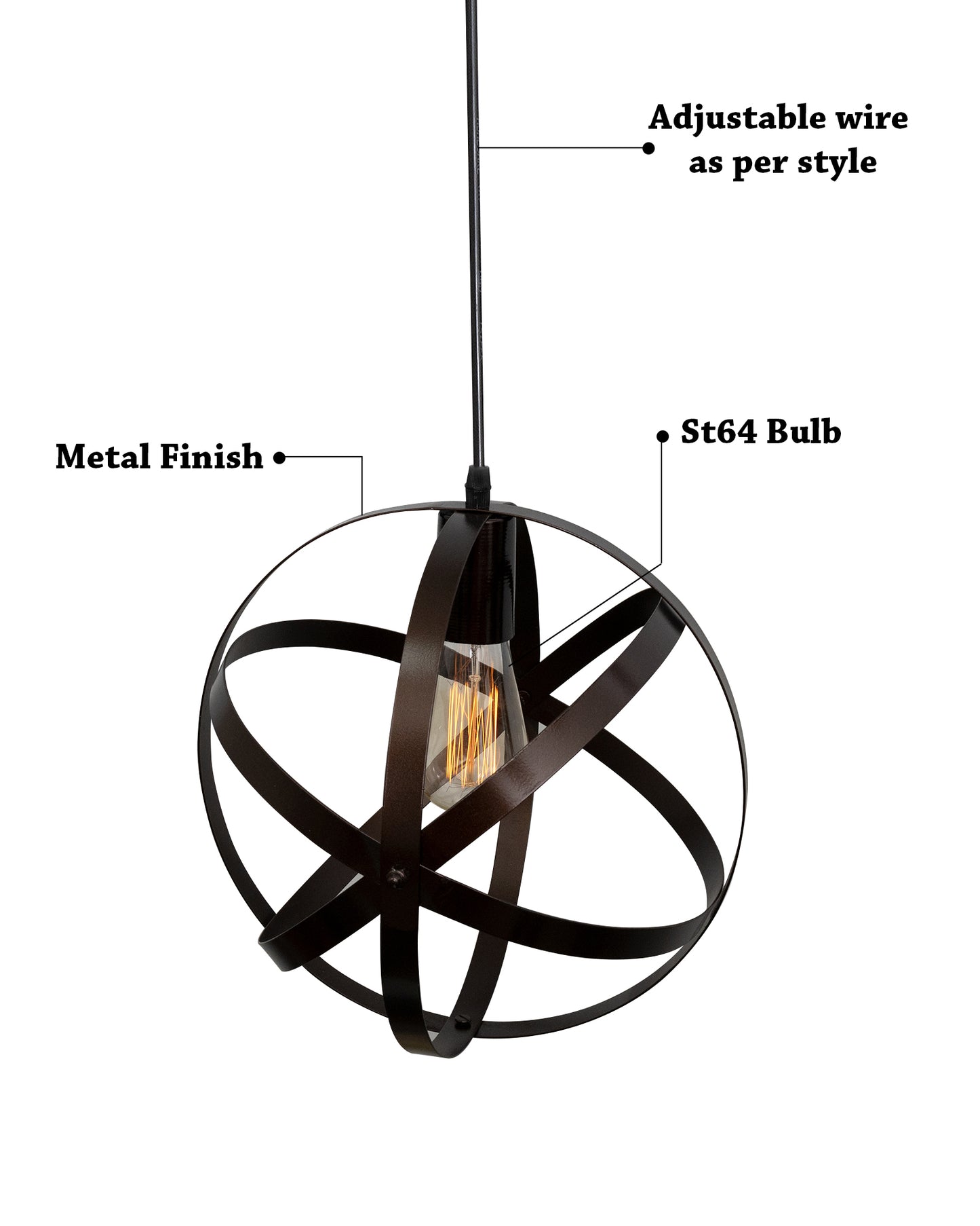Industrial Vintage Globe Pendant Light Fixture, Changeable Hanging Ceiling Light Chandelier Fixture for Kitchen, Island, Living Room, Dining Room