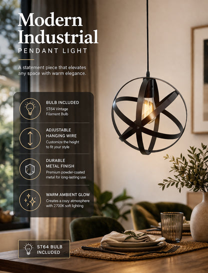 Industrial Vintage Globe Pendant Light Fixture, Changeable Hanging Ceiling Light Chandelier Fixture for Kitchen, Island, Living Room, Dining Room