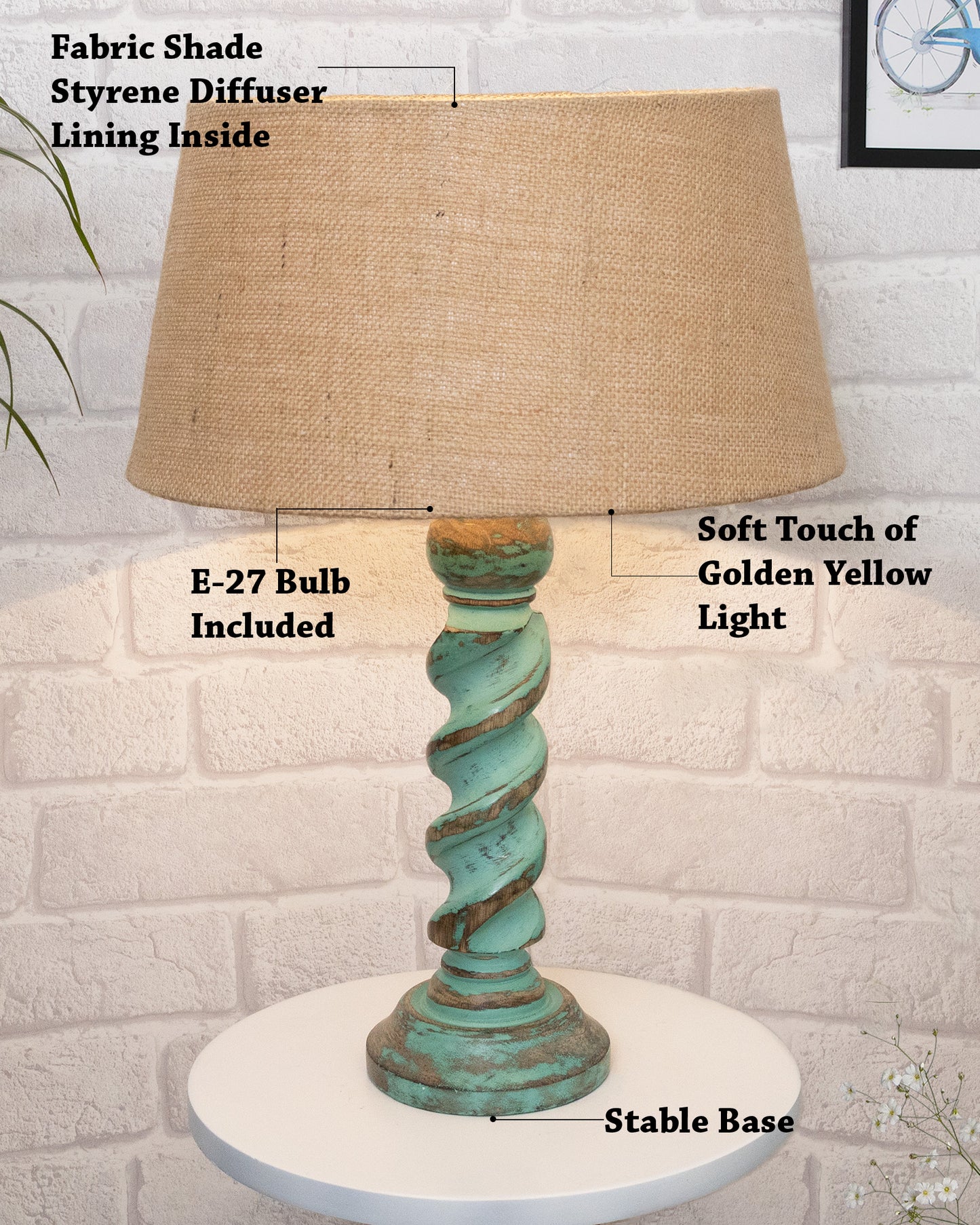 Signature Rustic Rope Algae Table Lamp With Jute Drum Shade, Farmhouse, Living Room, Bedroom, House Bedside Nightstand, Home, Office, Reading Light