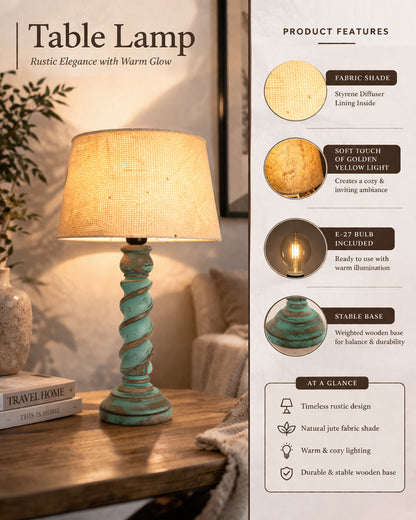 Signature Rustic Rope Algae Table Lamp With Jute Drum Shade, Farmhouse, Living Room, Bedroom, House Bedside Nightstand, Home, Office, Reading Light