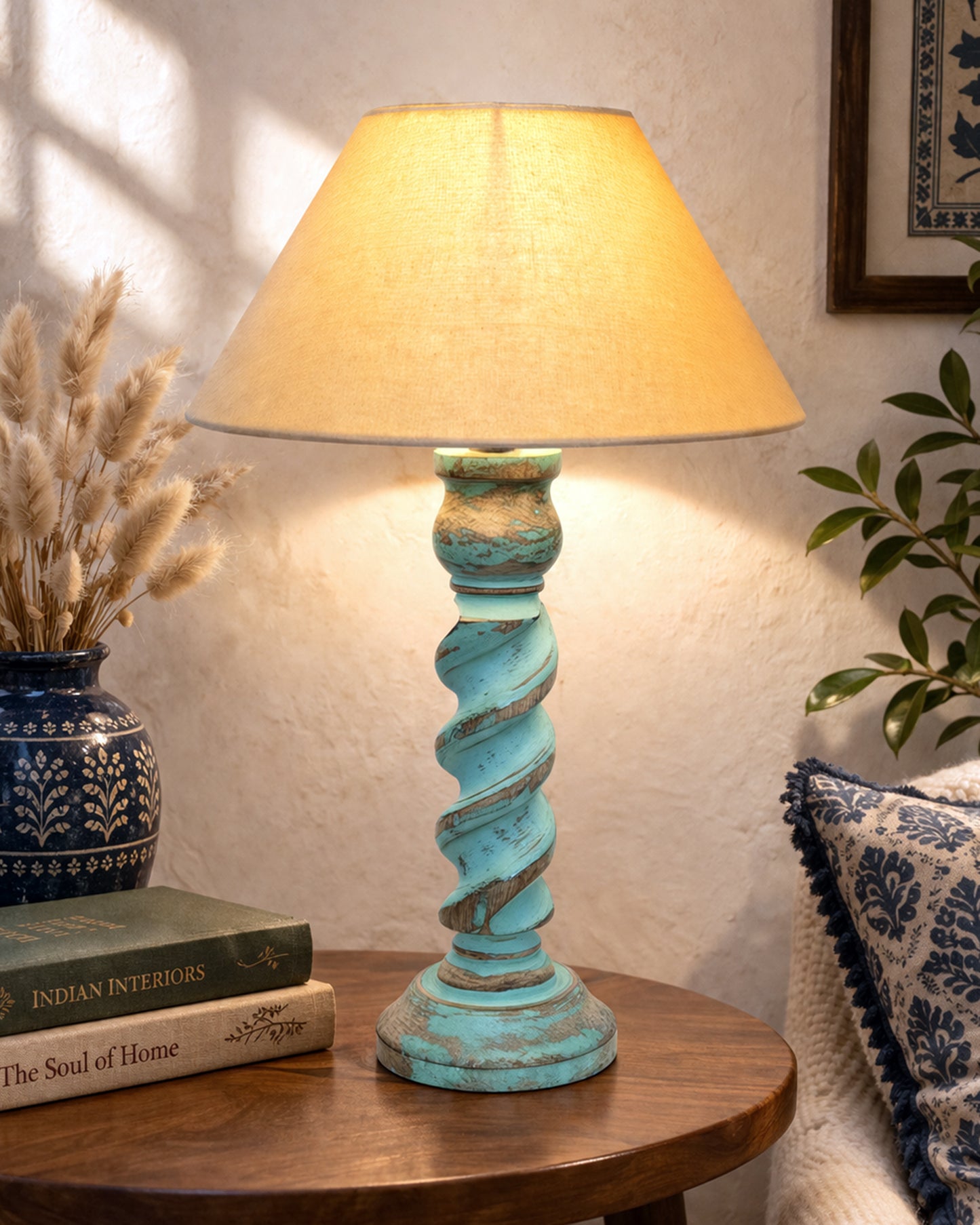 Signature Rustic Rope Algae Table Lamp With White Cone Shade, Farmhouse, Living Room, Bedroom, House Bedside Nightstand, Home, Office, Reading Light