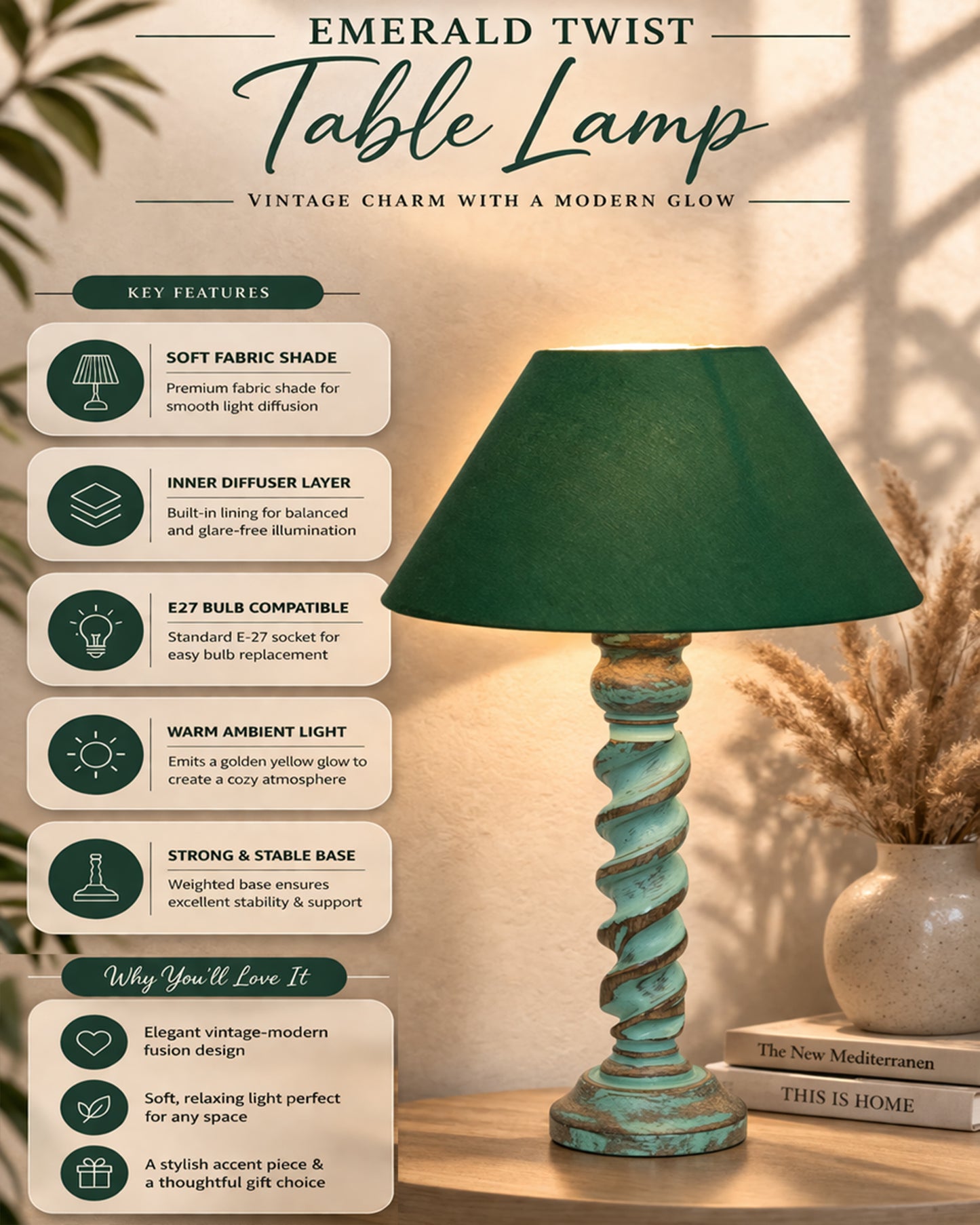 Signature Rustic Rope Algae Table Lamp With White Cone Shade, Farmhouse, Living Room, Bedroom, House Bedside Nightstand, Home, Office, Reading Light