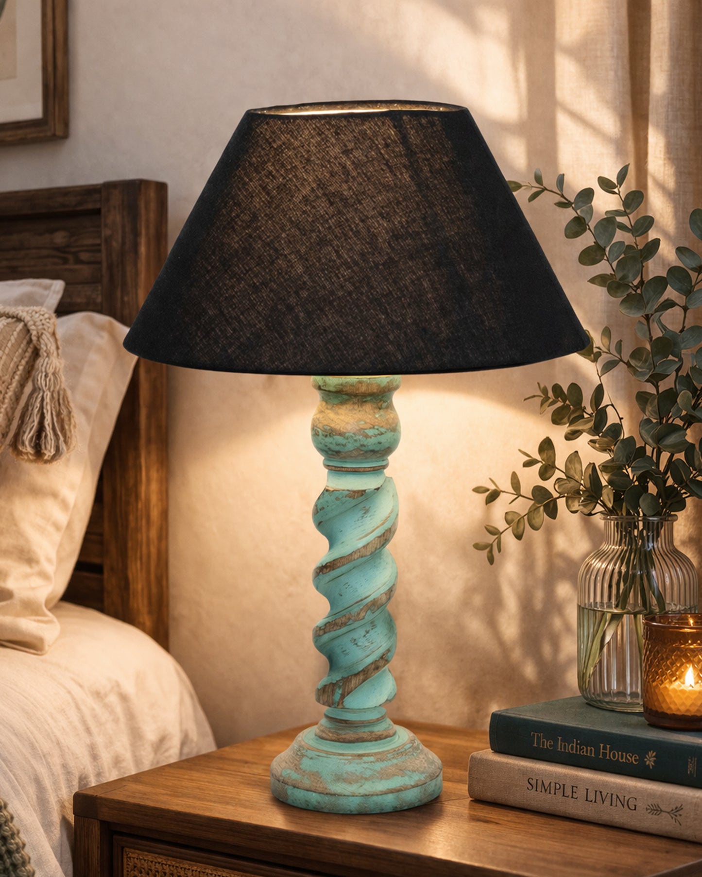 Signature Rustic Rope Algae Table Lamp With White Cone Shade, Farmhouse, Living Room, Bedroom, House Bedside Nightstand, Home, Office, Reading Light