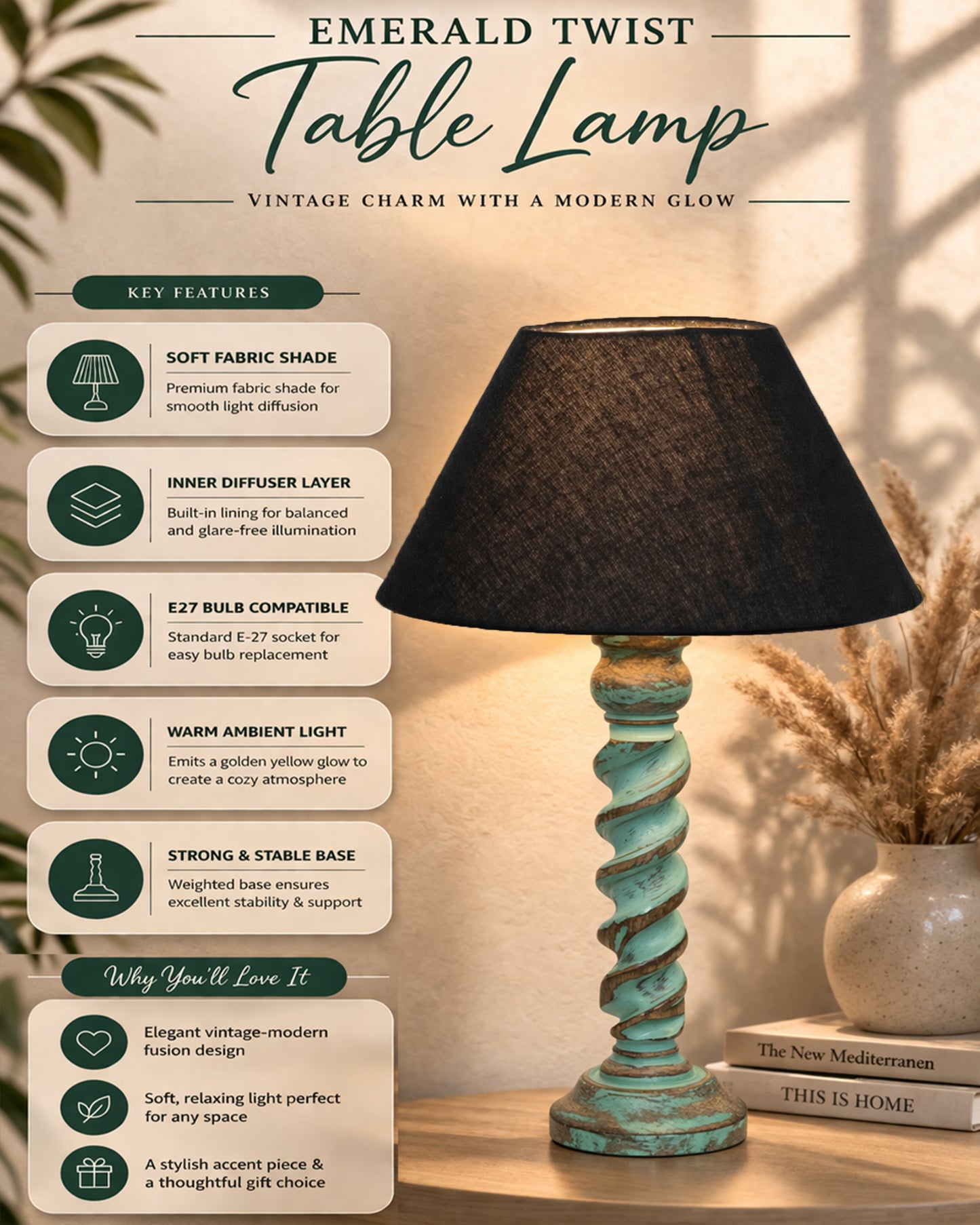 Signature Rustic Rope Algae Table Lamp With White Cone Shade, Farmhouse, Living Room, Bedroom, House Bedside Nightstand, Home, Office, Reading Light