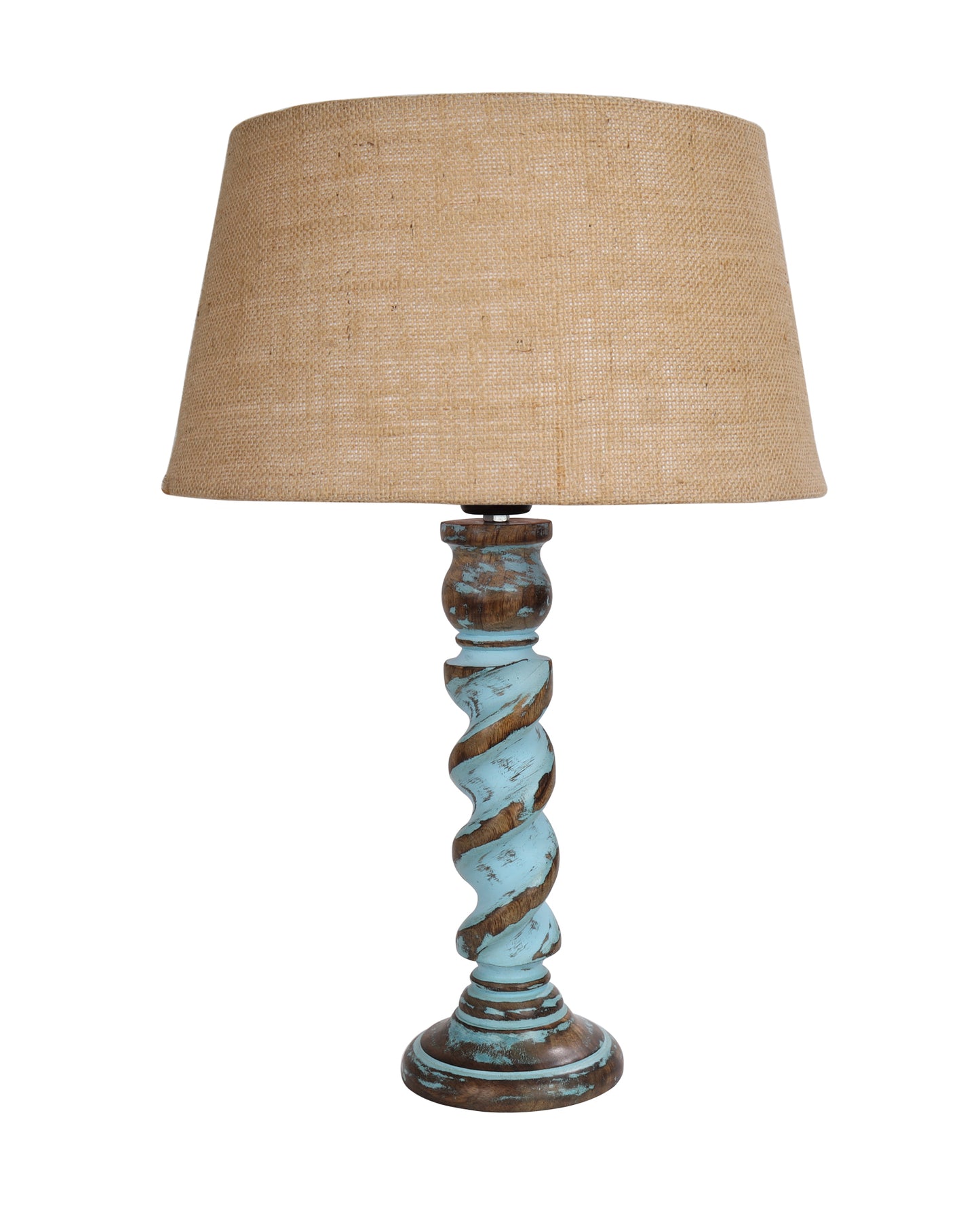 Signature Rustic Rope Distress Blue Table Lamp With Jute Drum Shade, farmhouse Living Room Bedroom House Bedside Nightstand Home Office Reading Light