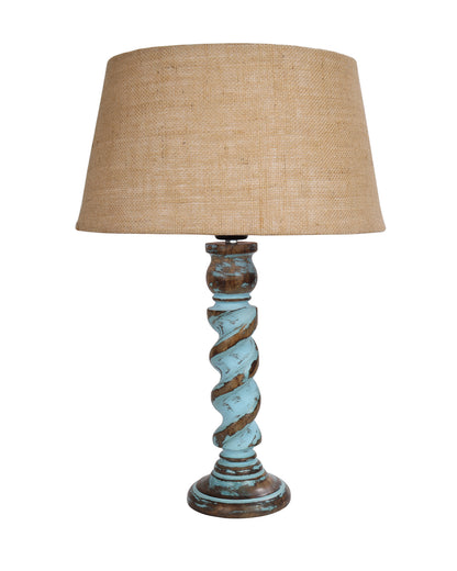 Signature Rustic Rope Distress Blue Table Lamp With Jute Drum Shade, farmhouse Living Room Bedroom House Bedside Nightstand Home Office Reading Light