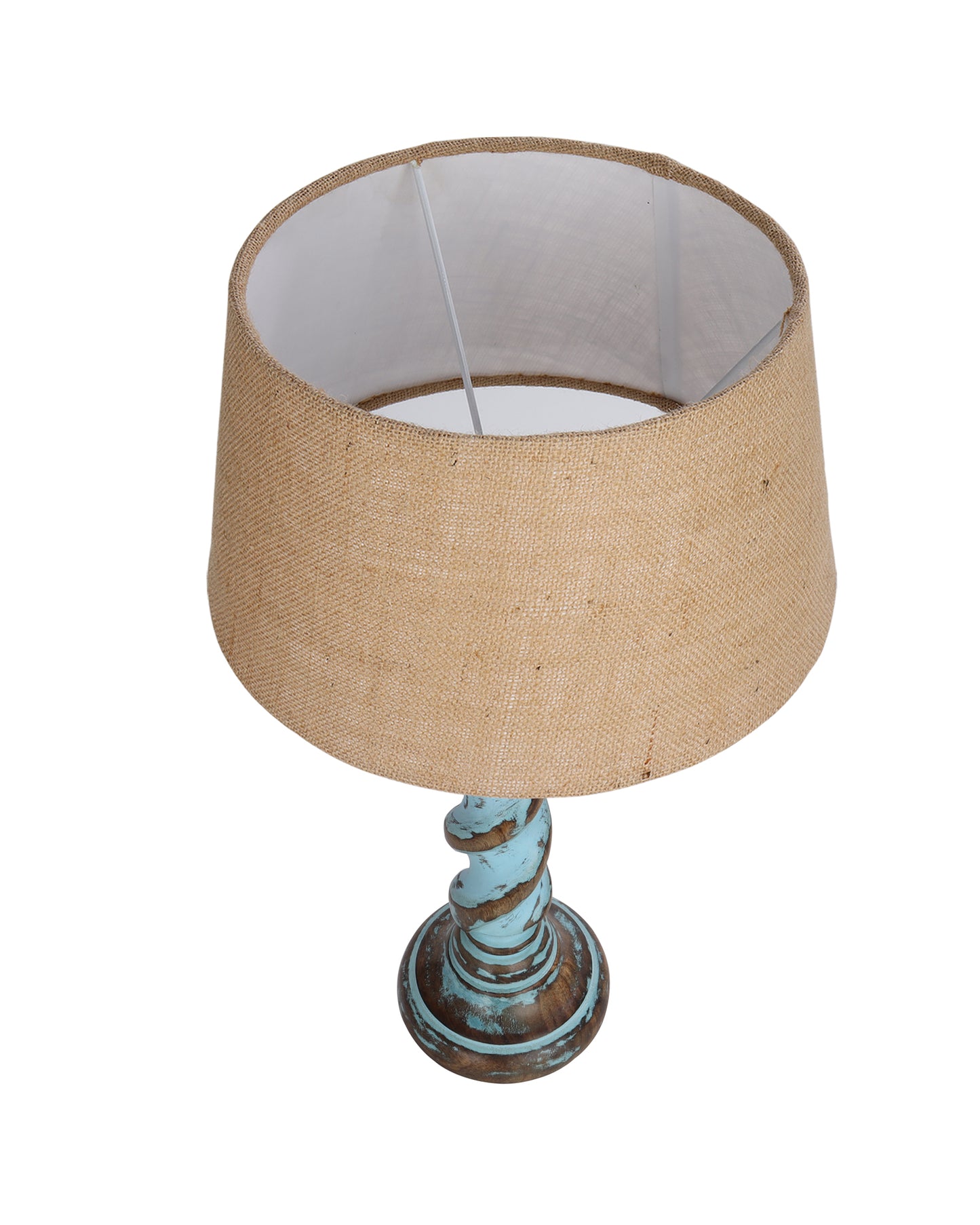 Signature Rustic Rope Distress Blue Table Lamp With Jute Drum Shade, farmhouse Living Room Bedroom House Bedside Nightstand Home Office Reading Light