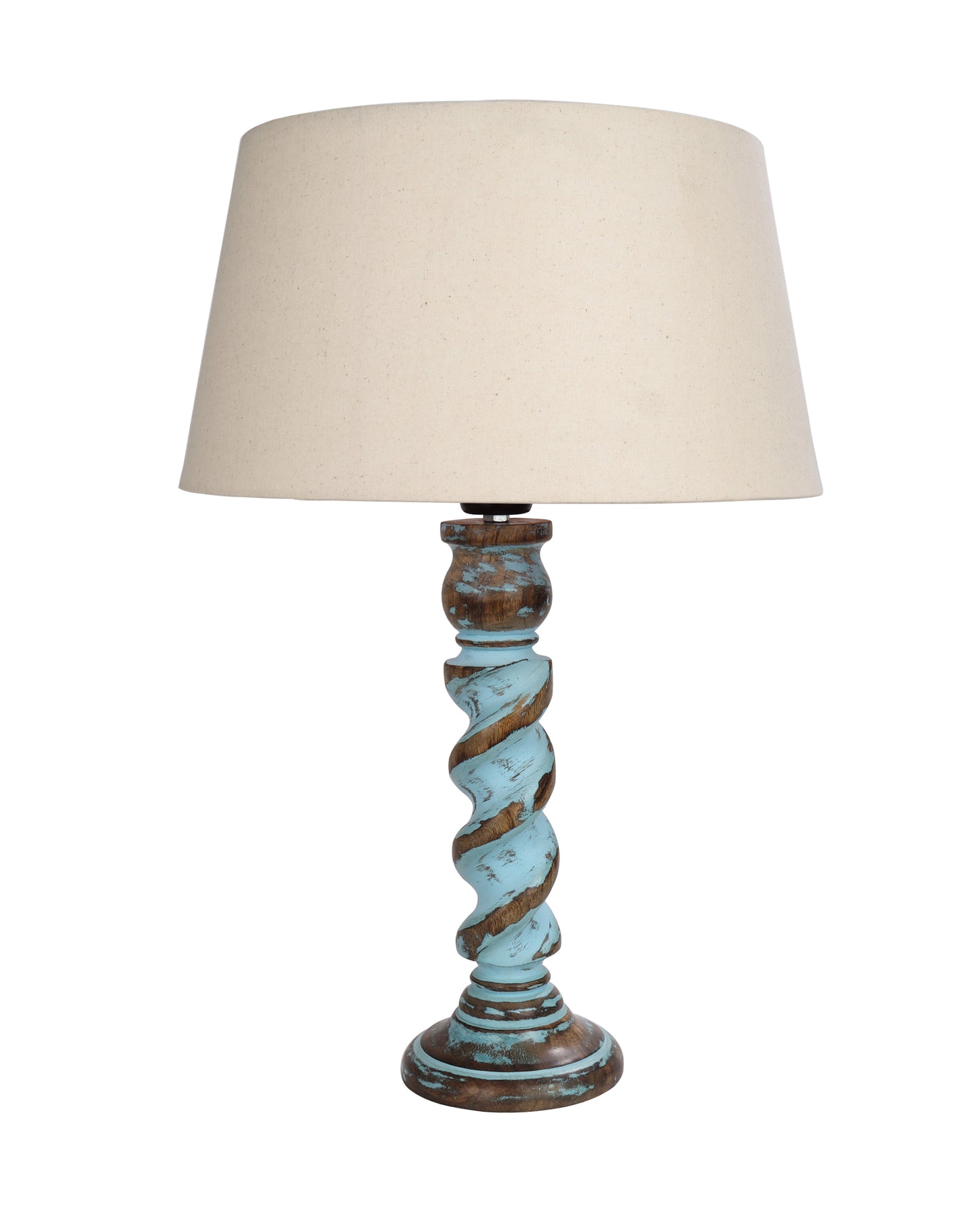 Signature Rustic Rope Distress Blue Table Lamp With Jute Drum Shade, farmhouse Living Room Bedroom House Bedside Nightstand Home Office Reading Light
