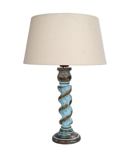 Signature Rustic Rope Distress Blue Table Lamp With Jute Drum Shade, farmhouse Living Room Bedroom House Bedside Nightstand Home Office Reading Light