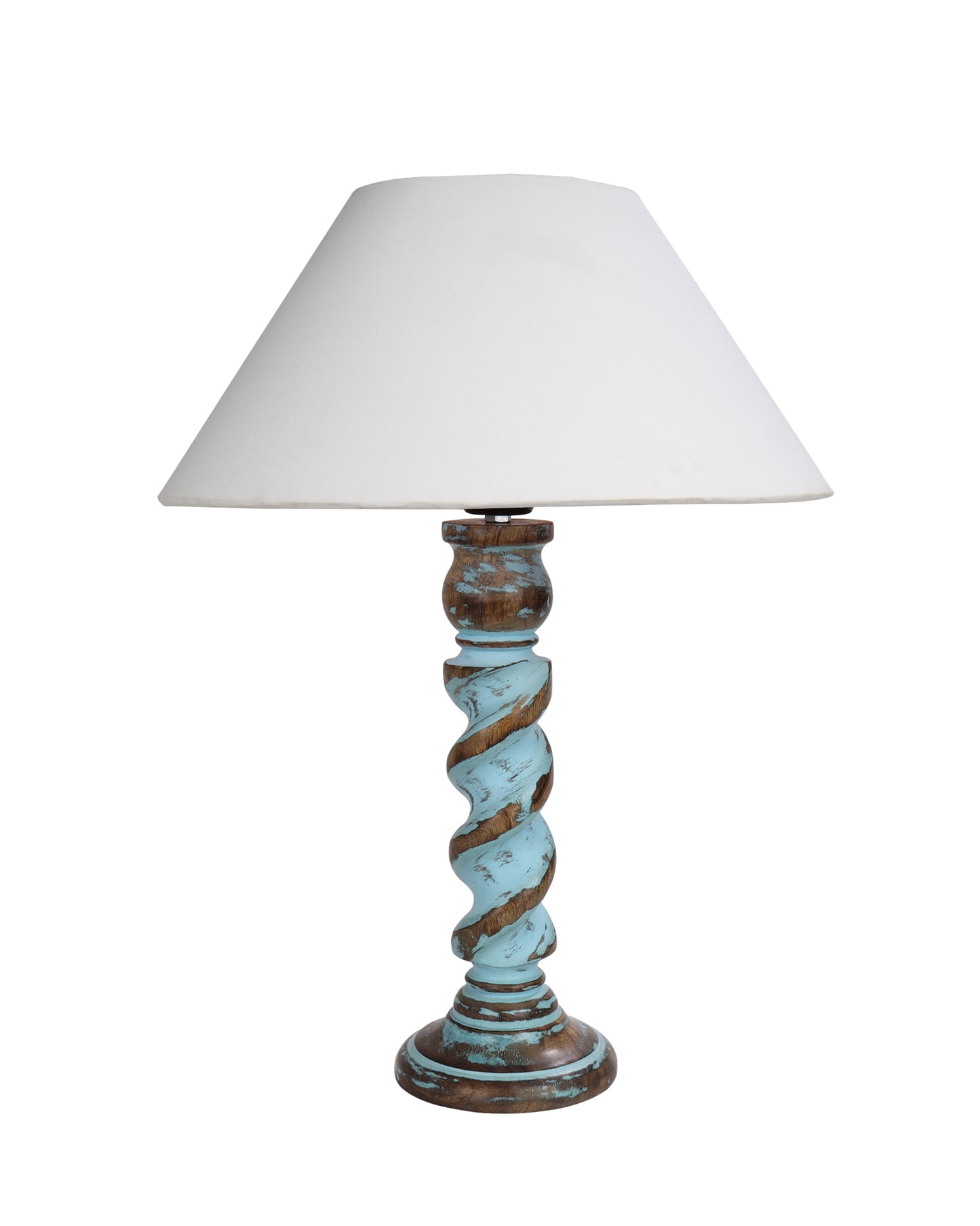 Signature Rustic Rope Distress Blue Table Lamp With Jute Drum Shade, farmhouse Living Room Bedroom House Bedside Nightstand Home Office Reading Light