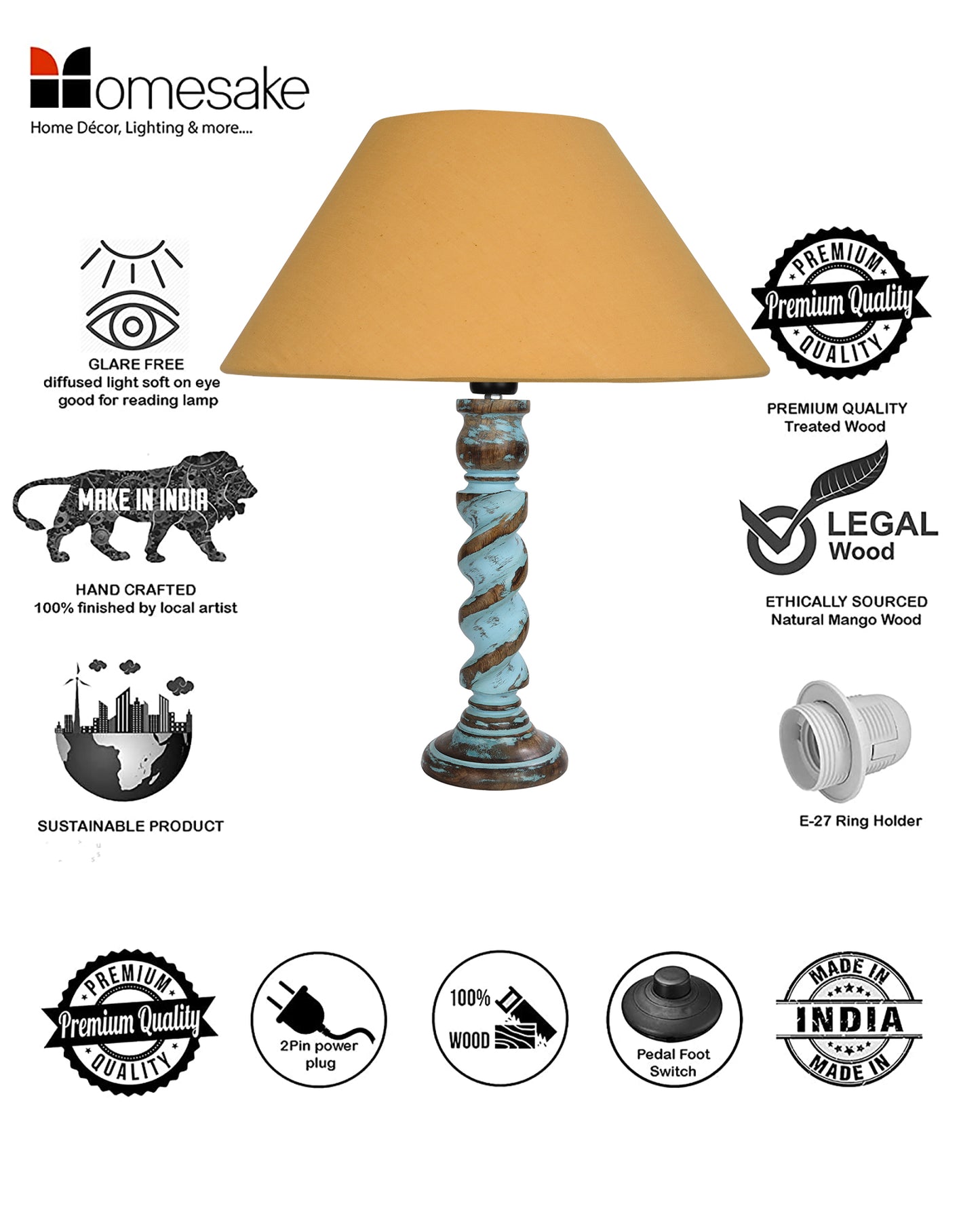Signature Rustic Rope Distress Blue Table Lamp With Jute Drum Shade, farmhouse Living Room Bedroom House Bedside Nightstand Home Office Reading Light