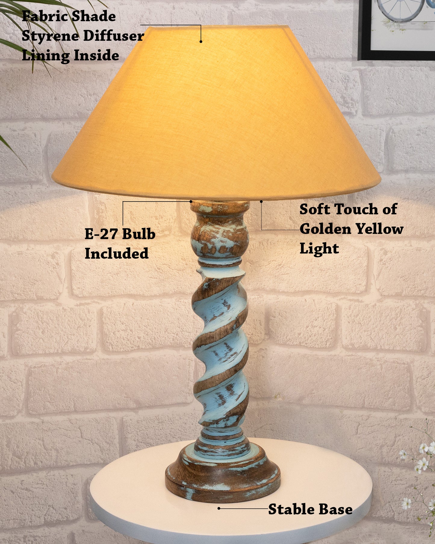 Signature Rustic Rope Distress Blue Table Lamp With Jute Drum Shade, farmhouse Living Room Bedroom House Bedside Nightstand Home Office Reading Light