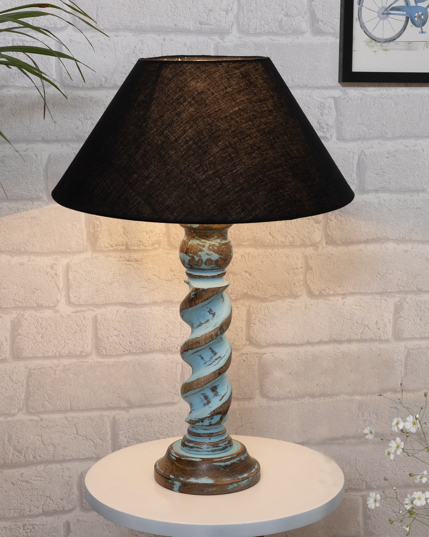 Signature Rustic Rope Distress Blue Table Lamp With Jute Drum Shade, farmhouse Living Room Bedroom House Bedside Nightstand Home Office Reading Light