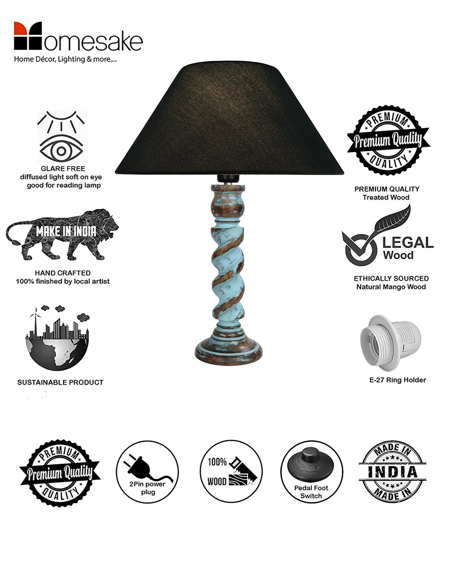 Signature Rustic Rope Distress Blue Table Lamp With Jute Drum Shade, farmhouse Living Room Bedroom House Bedside Nightstand Home Office Reading Light