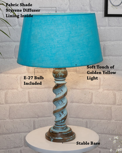 Signature Rustic Rope Distress Blue Table Lamp With Jute Drum Shade, farmhouse Living Room Bedroom House Bedside Nightstand Home Office Reading Light