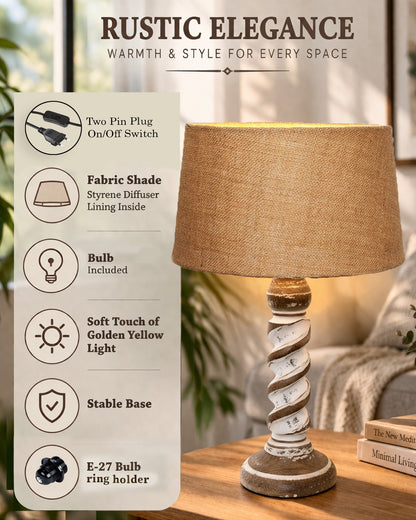 Signature Rustic Rope Whitewash Table Lamp With Jute Drum Shade, farmhouse Living Room Bedroom House Bedside Nightstand Home Office Reading Light