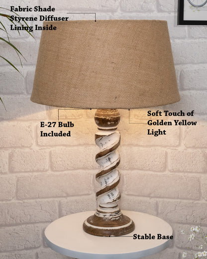 Signature Rustic Rope Whitewash Table Lamp With Jute Drum Shade, farmhouse Living Room Bedroom House Bedside Nightstand Home Office Reading Light