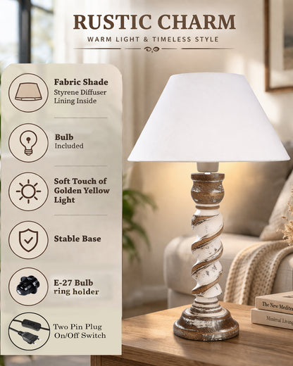 Signature Rustic Rope Whitewash Table Lamp With Jute Drum Shade, farmhouse Living Room Bedroom House Bedside Nightstand Home Office Reading Light