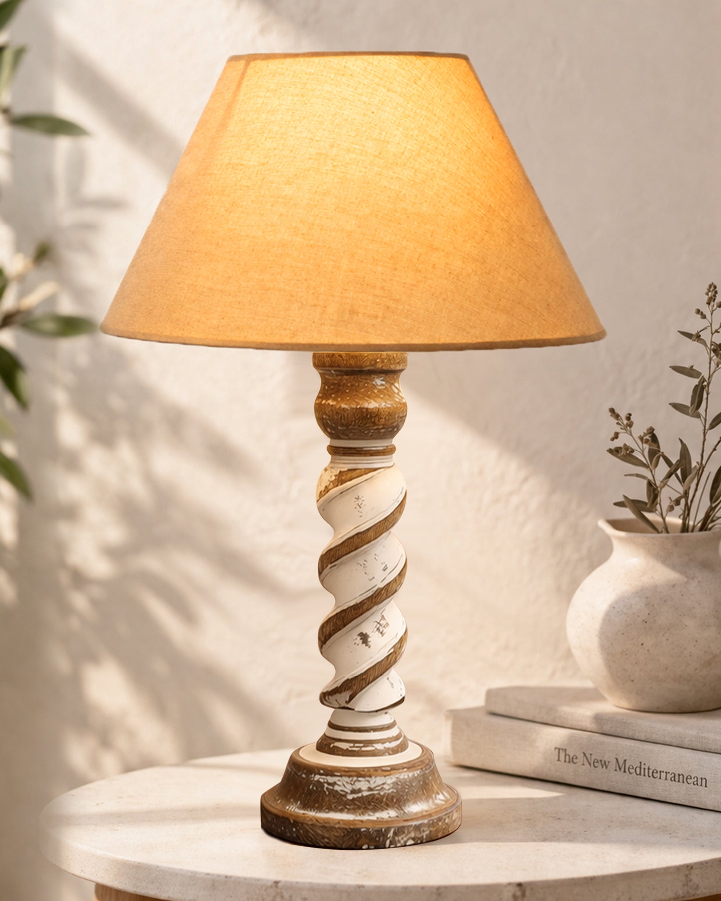 Signature Rustic Rope Whitewash Table Lamp With Jute Drum Shade, farmhouse Living Room Bedroom House Bedside Nightstand Home Office Reading Light