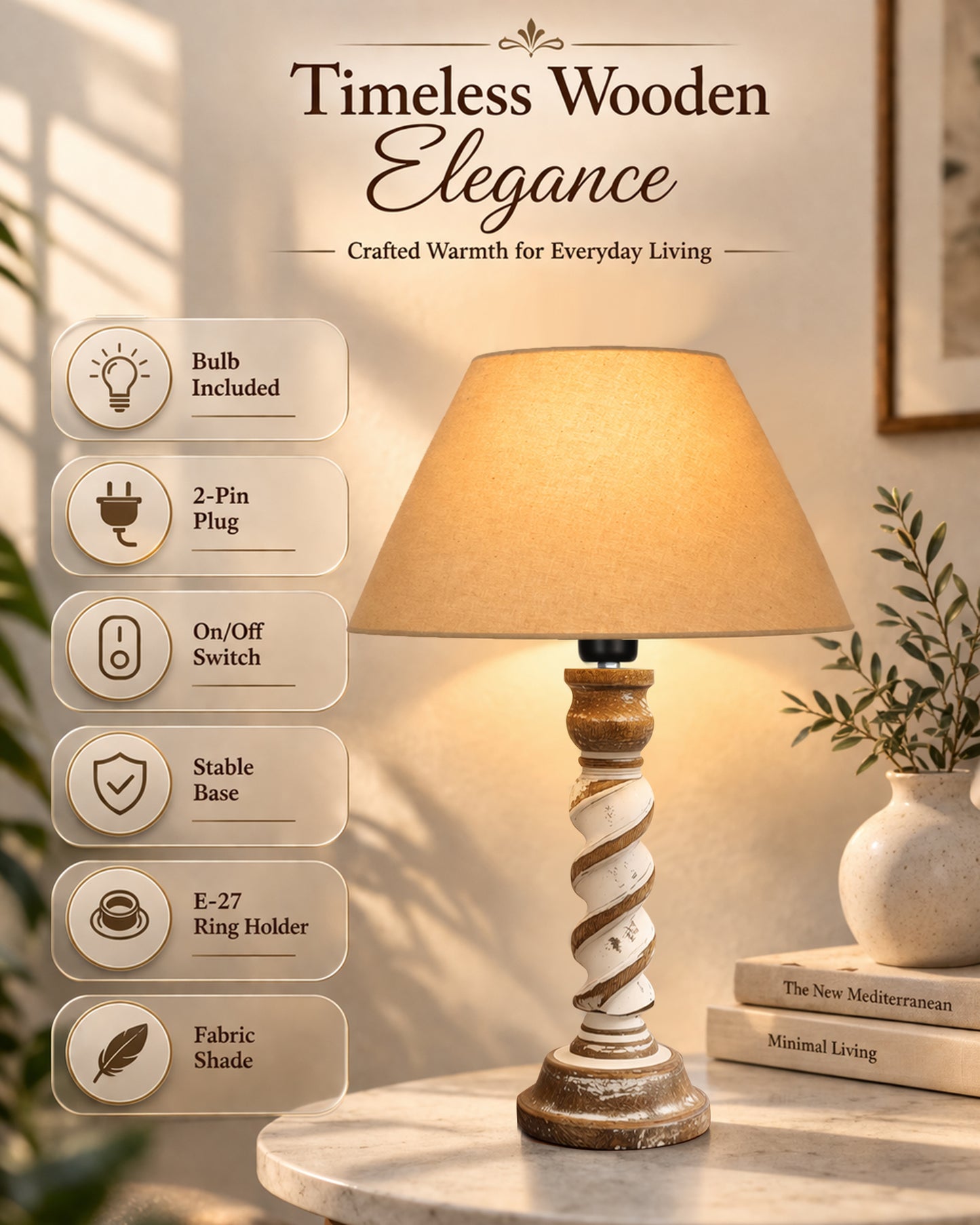Signature Rustic Rope Whitewash Table Lamp With Jute Drum Shade, farmhouse Living Room Bedroom House Bedside Nightstand Home Office Reading Light