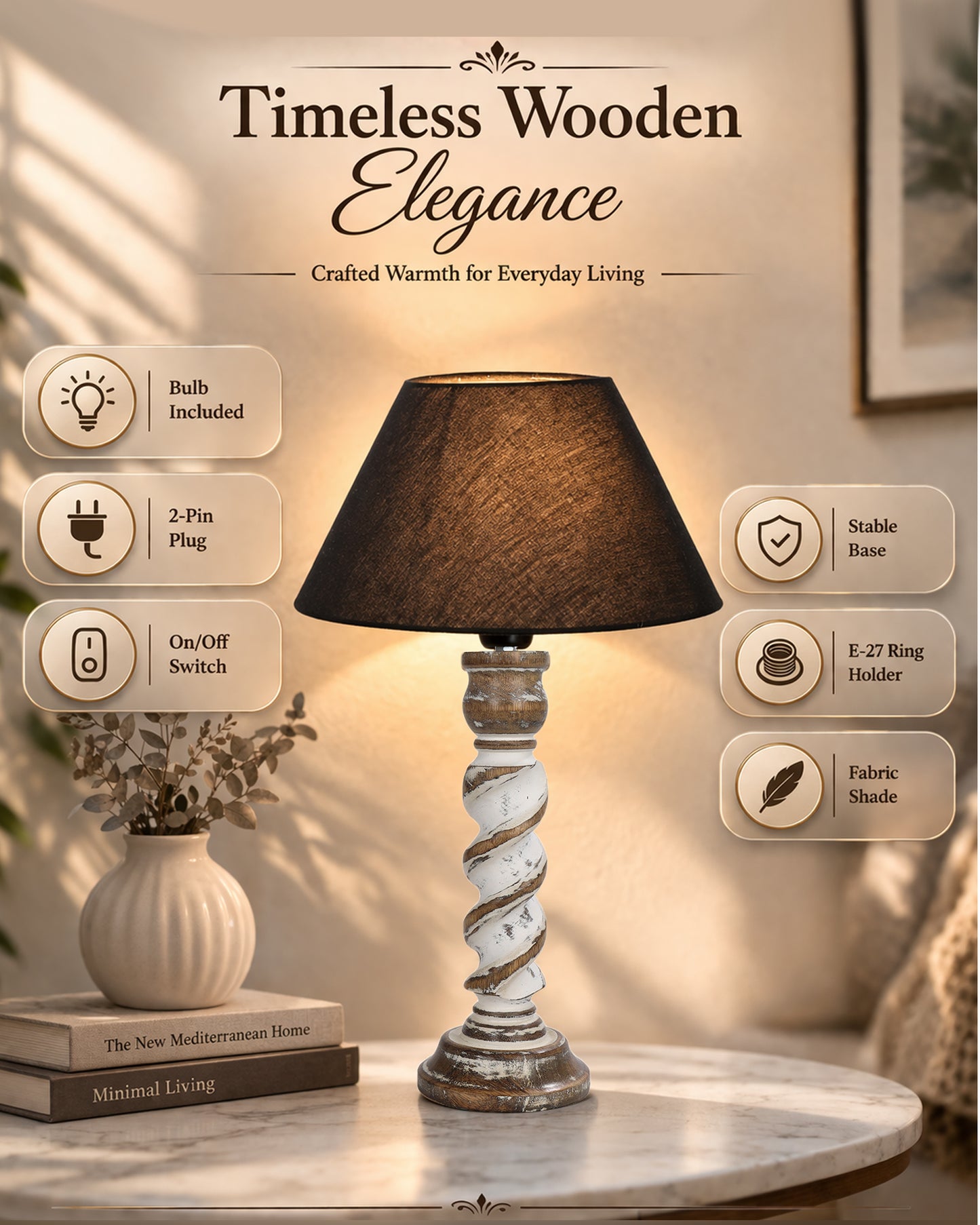 Signature Rustic Rope Whitewash Table Lamp With Jute Drum Shade, farmhouse Living Room Bedroom House Bedside Nightstand Home Office Reading Light