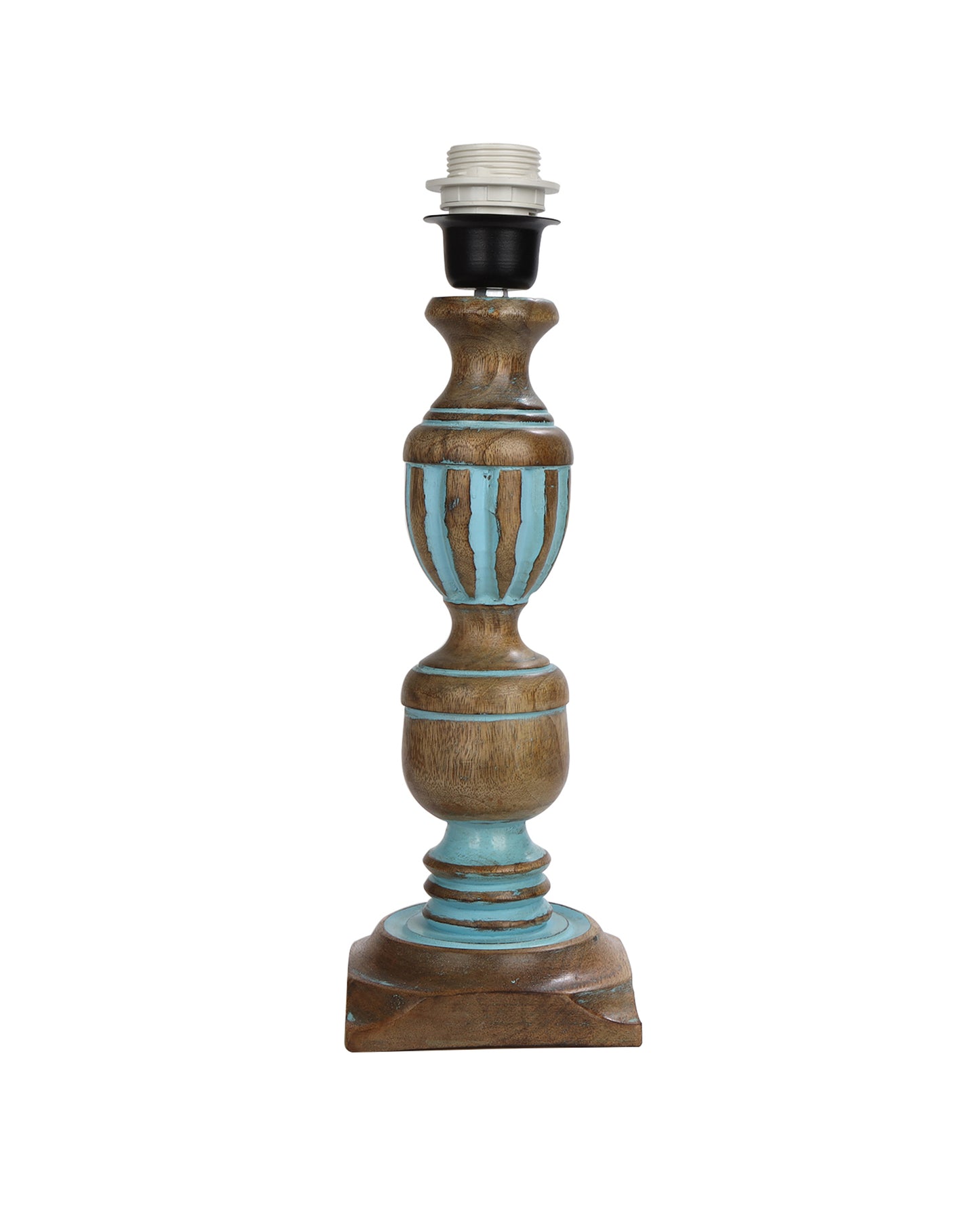Rustic Distress Blue French Trophy Carved Table lamp with Empire Jute Shade