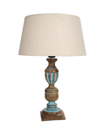 Rustic Distress Blue French Trophy Carved Table lamp with Empire Jute Shade