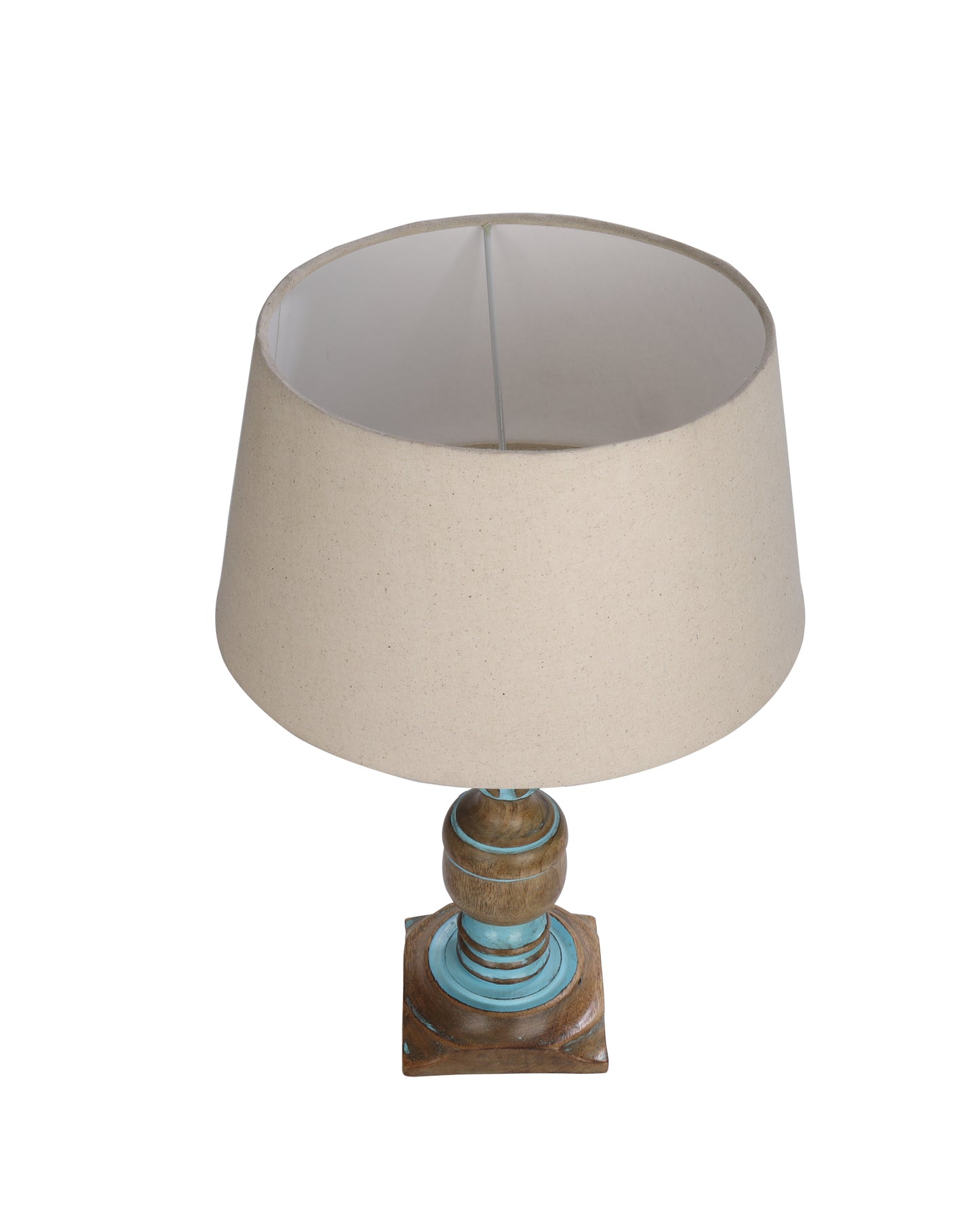 Rustic Distress Blue French Trophy Carved Table lamp with Empire Jute Shade