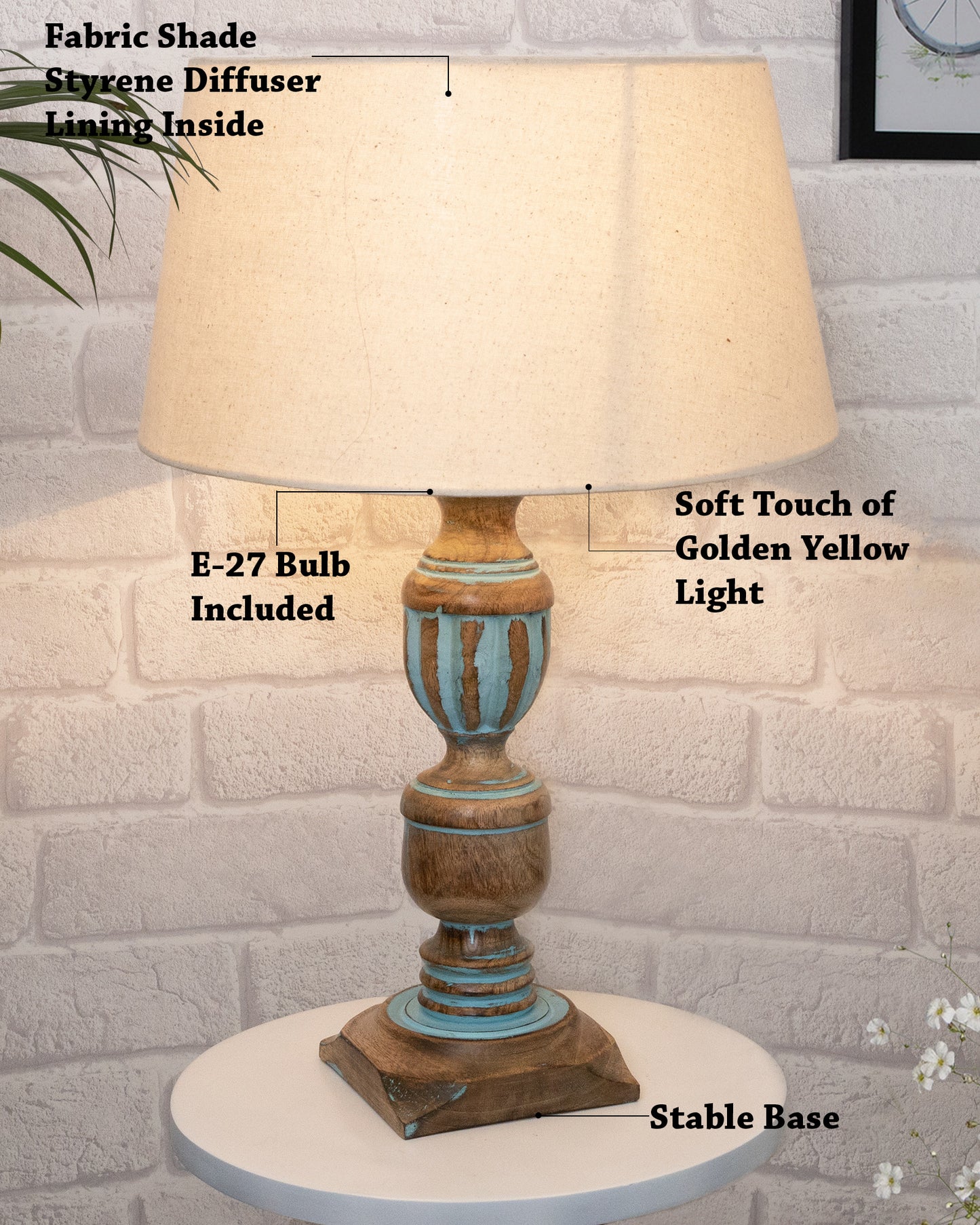 Rustic Distress Blue French Trophy Carved Table lamp with Empire Jute Shade