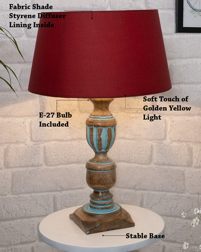 Rustic Distress Blue French Trophy Carved Table lamp with Empire Jute Shade