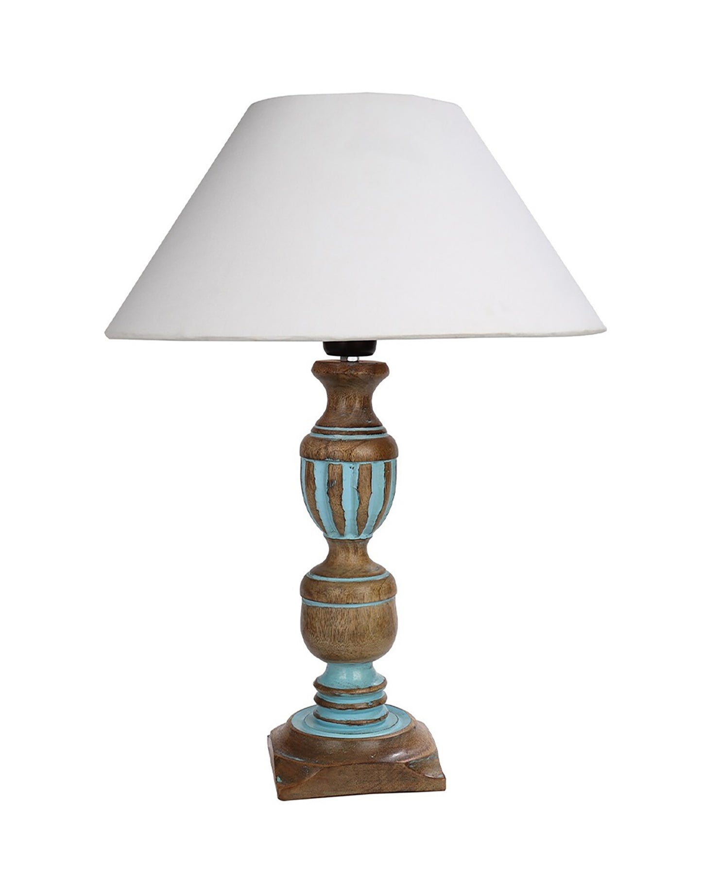 Rustic Distress Blue French Trophy Carved Table lamp with Empire Jute Shade