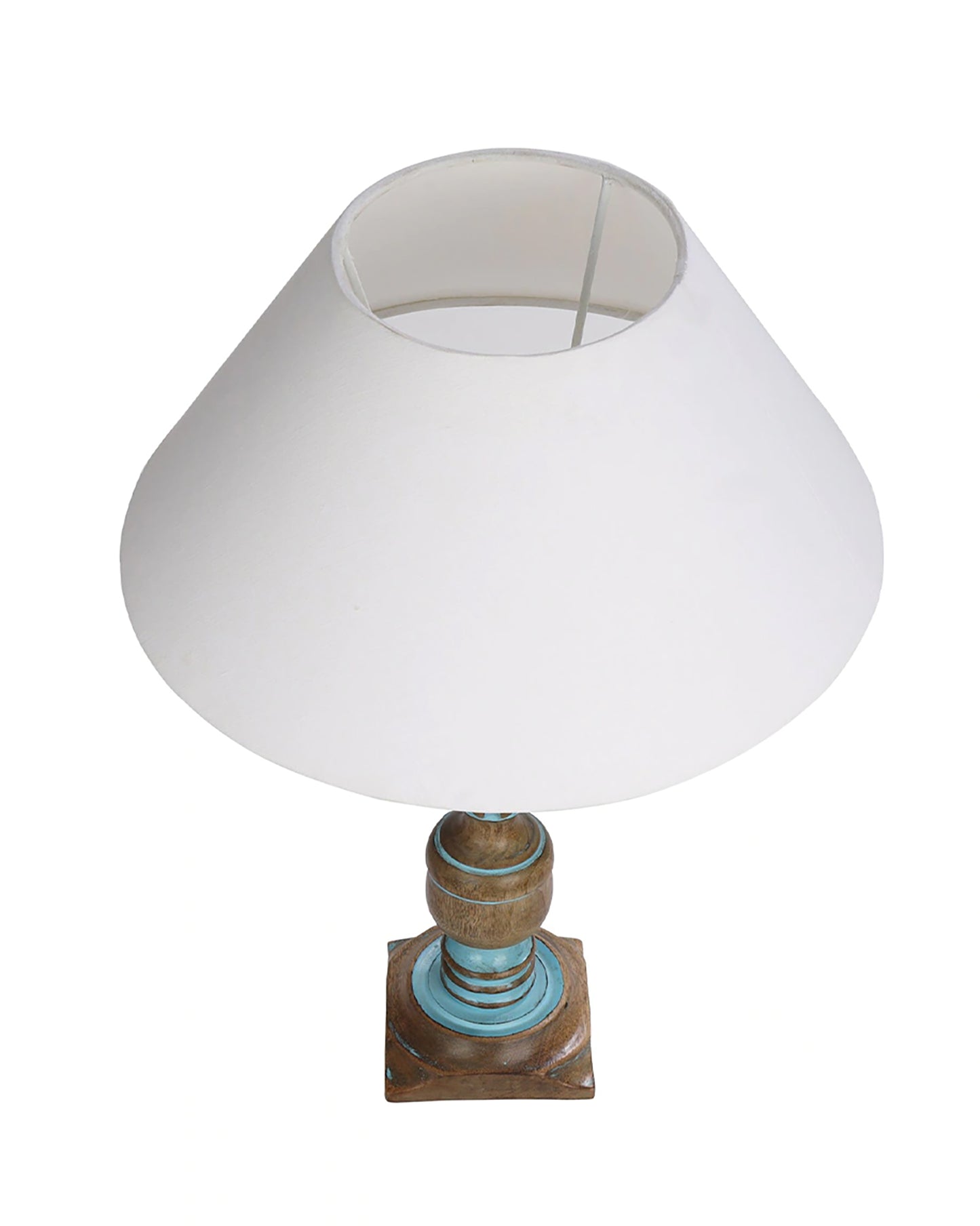 Rustic Distress Blue French Trophy Carved Table lamp with Empire Jute Shade