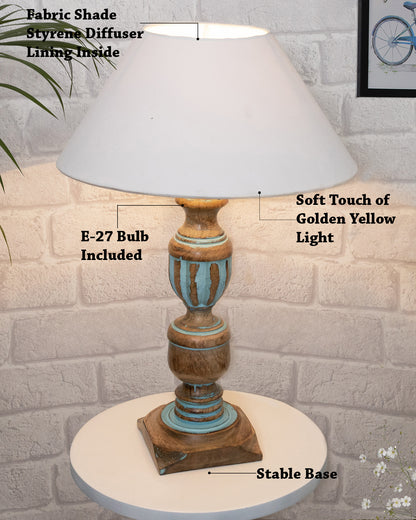 Rustic Distress Blue French Trophy Carved Table lamp with Empire Jute Shade