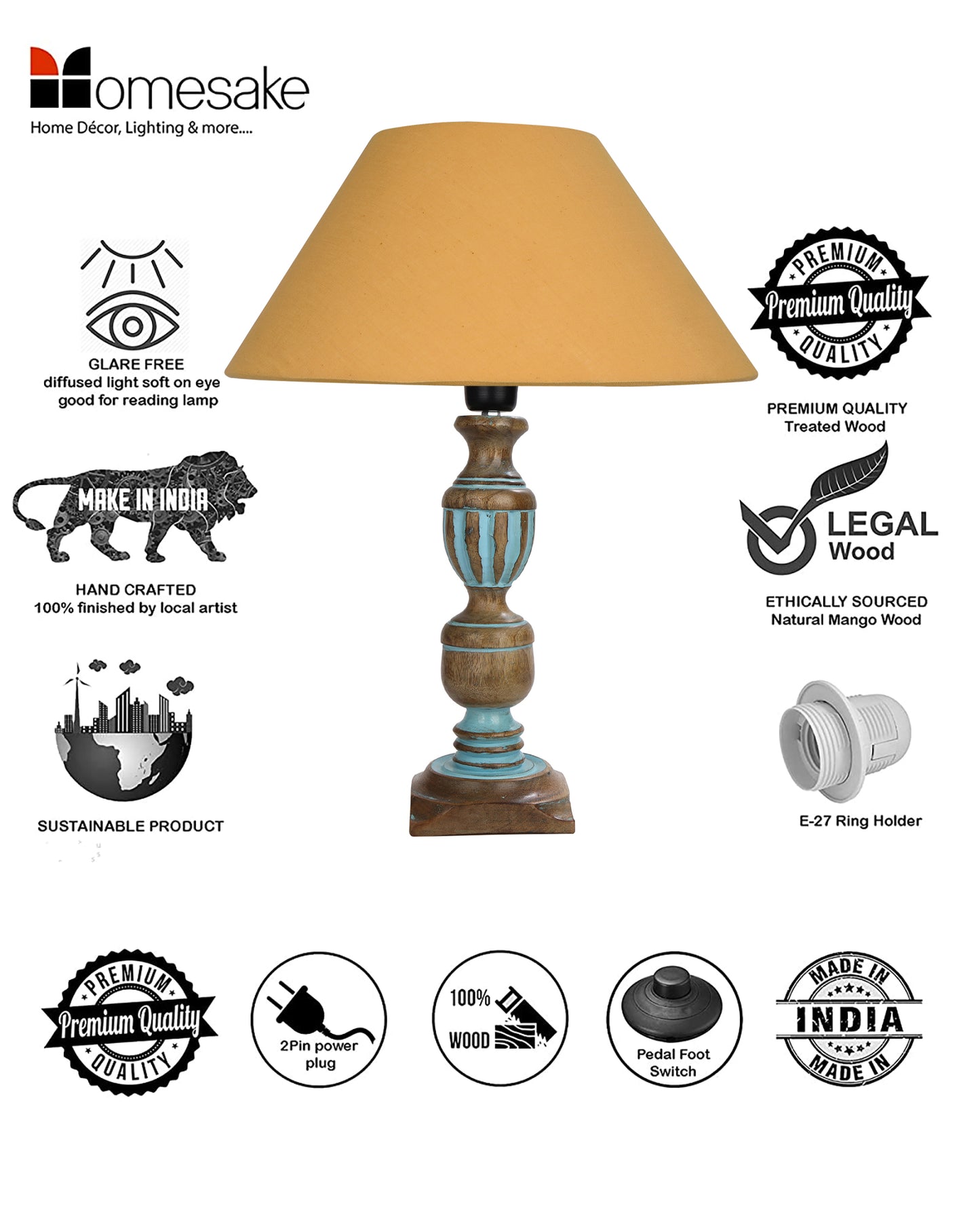 Rustic Distress Blue French Trophy Carved Table lamp with Empire Jute Shade