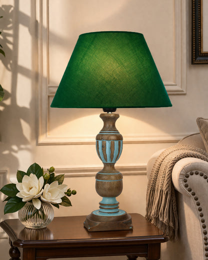Rustic Distress Blue French Trophy Carved Table lamp with Empire Jute Shade