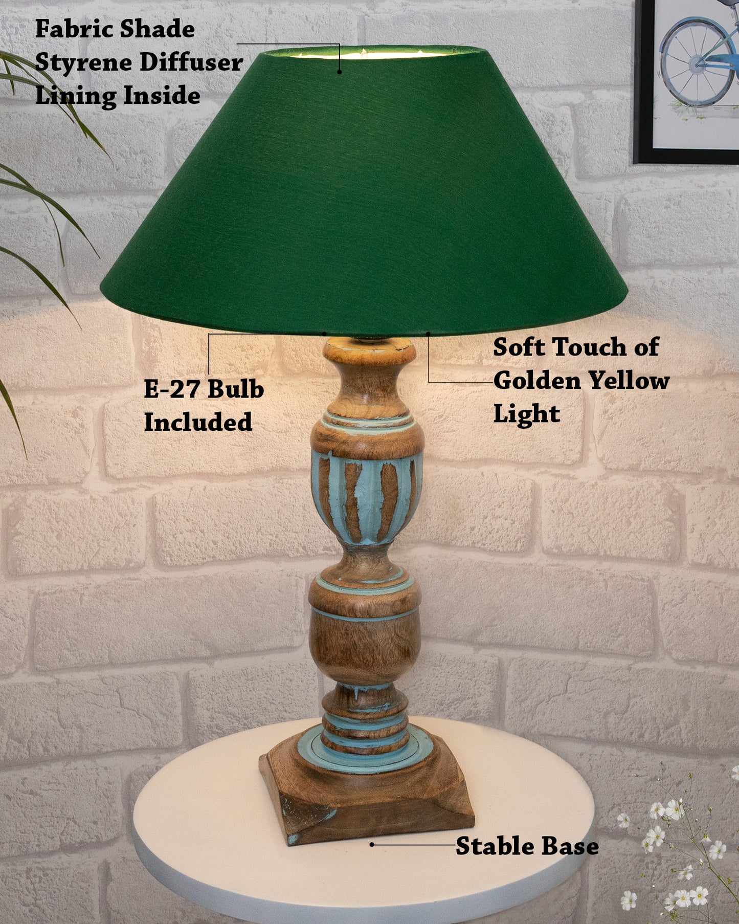 Rustic Distress Blue French Trophy Carved Table lamp with Empire Jute Shade
