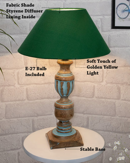 Rustic Distress Blue French Trophy Carved Table lamp with Empire Jute Shade