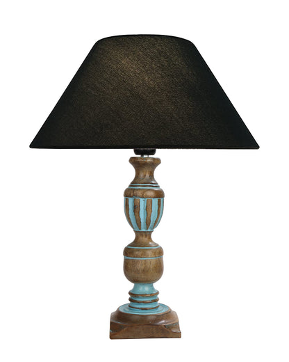 Rustic Distress Blue French Trophy Carved Table lamp with Empire Jute Shade