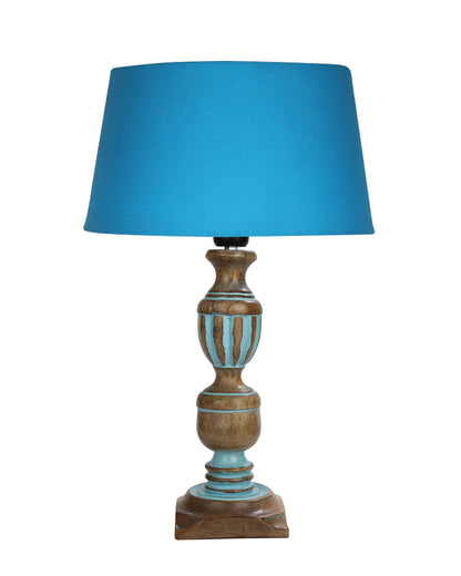 Rustic Distress Blue French Trophy Carved Table lamp with Empire Jute Shade