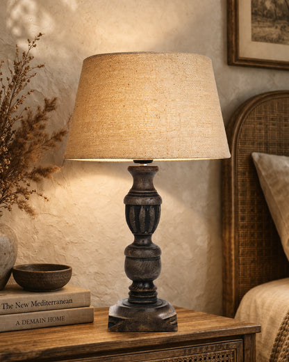 Rustic Antique Black French Trophy Carved Table lamp with Empire shade
