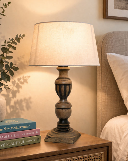 Rustic Antique Black French Trophy Carved Table lamp with Empire shade