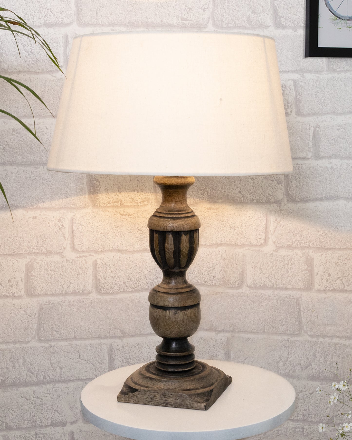 Rustic Antique Black French Trophy Carved Table lamp with Empire shade